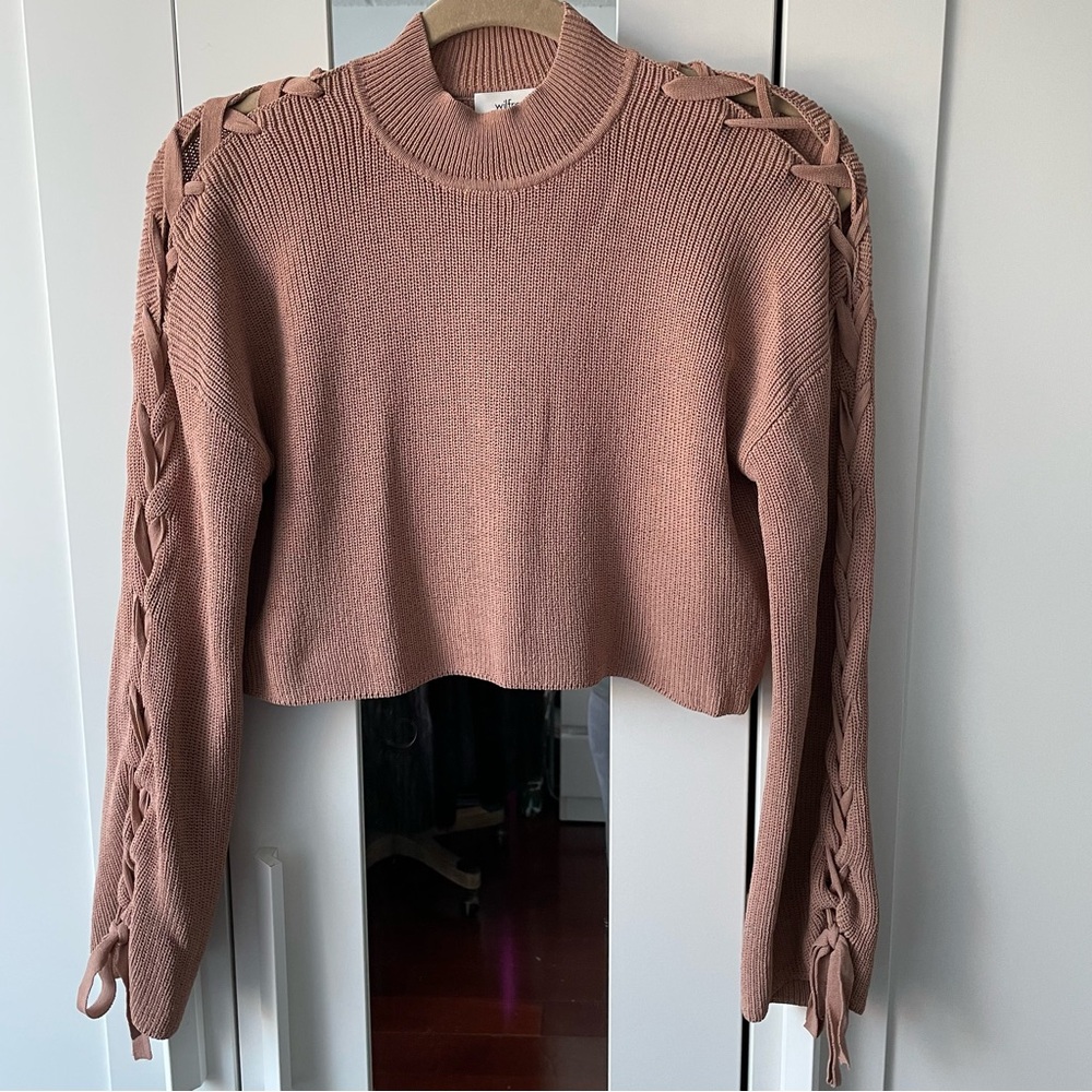 Wilfred by Aritzia Salome Ribbon Sleeve Crop Sweater Sz. S